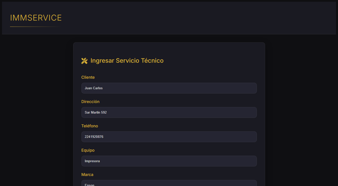 Ingreso IMMService